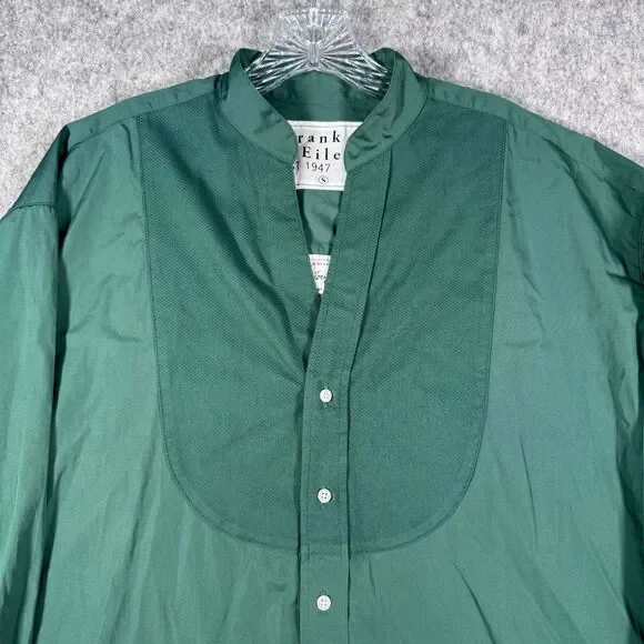Frank & Eileen TORI Italian Tuxedo Shirtdress Green Cotton S Pockets Oversized - Picture 2 of 12